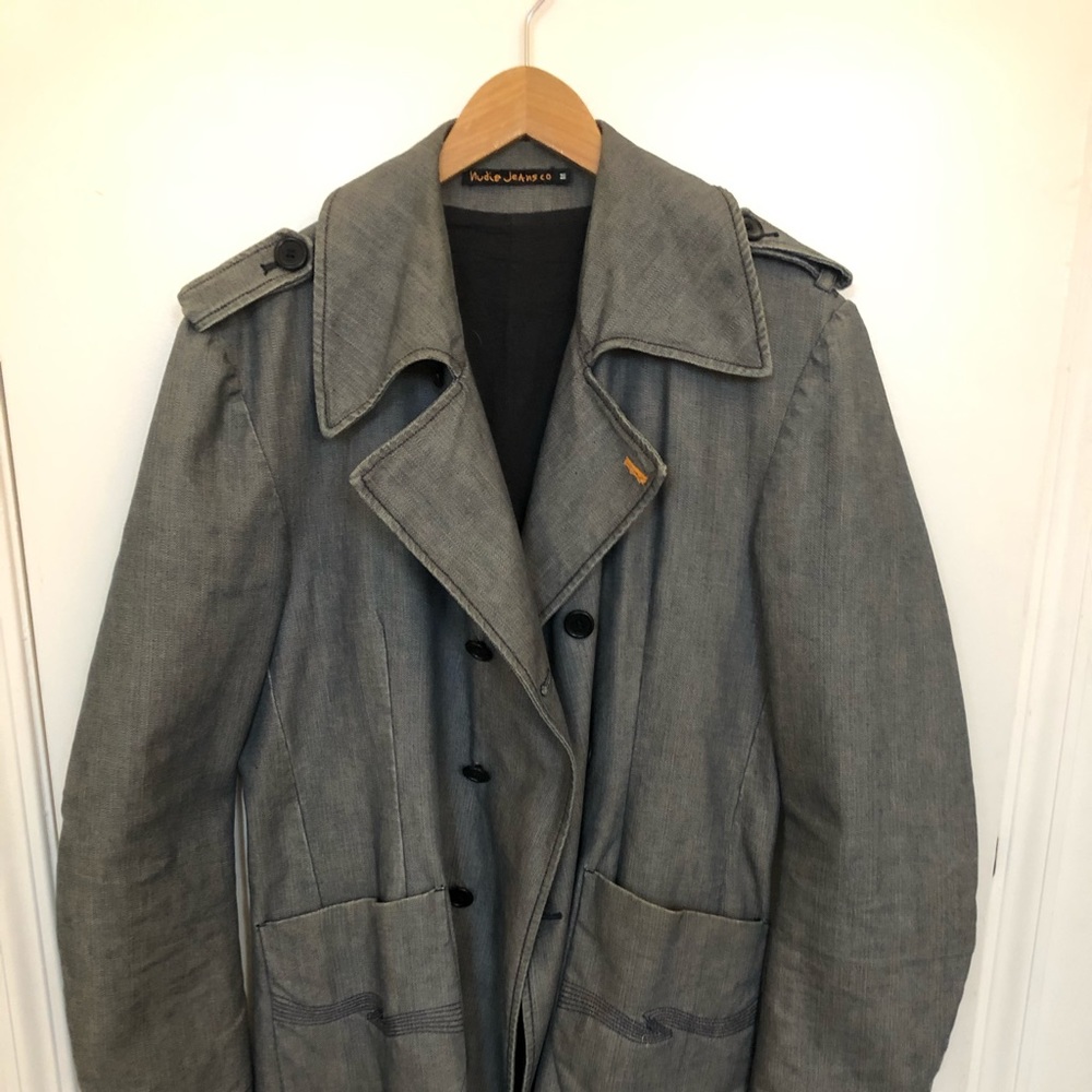 Nudie grey denim trench coat